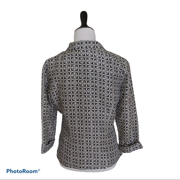 Vintage Y2K Black & White Silk Geometric Print Blouse | Jacket S - Picture 3 of 12